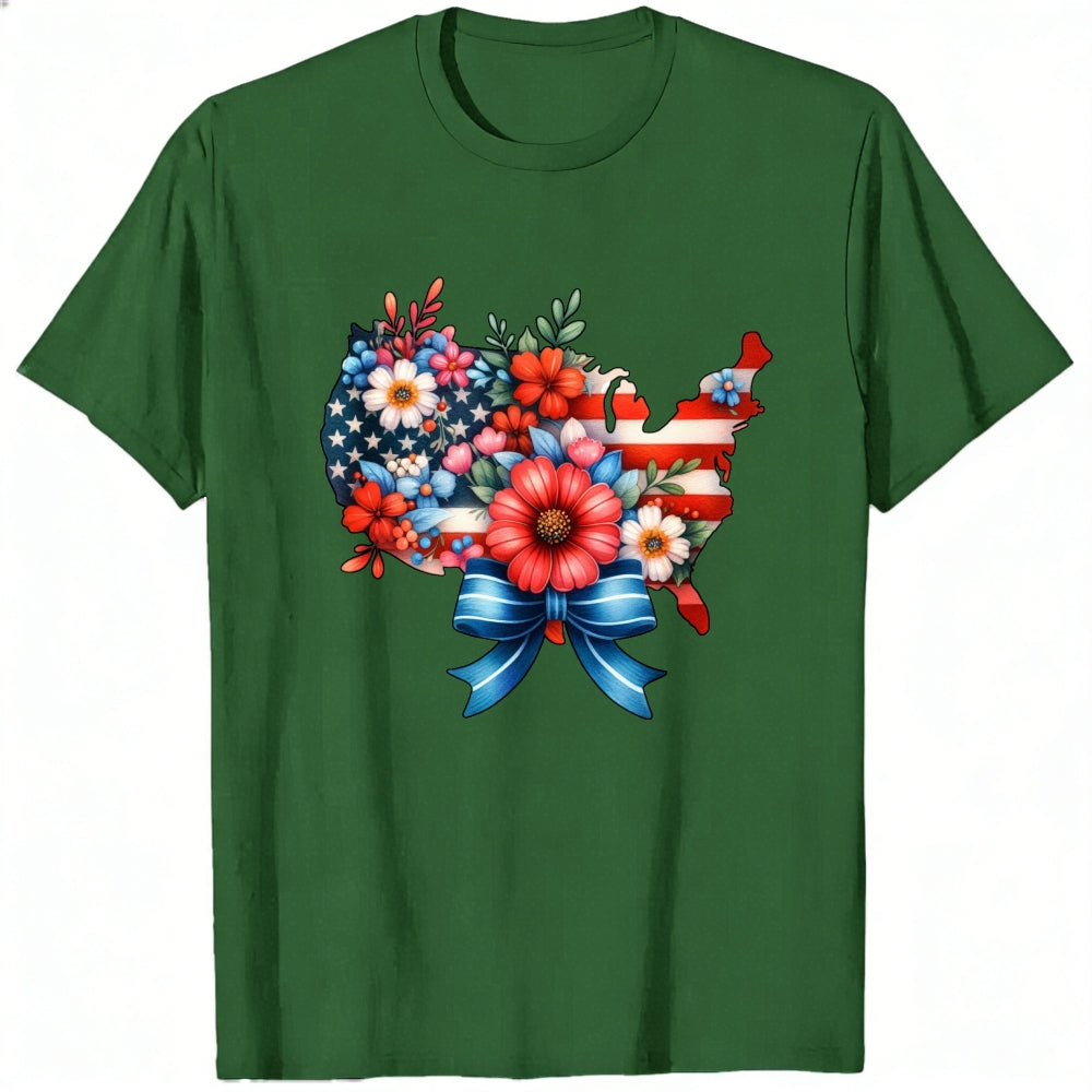 Patriotic Floral Usa Map Classic T-Shirt
