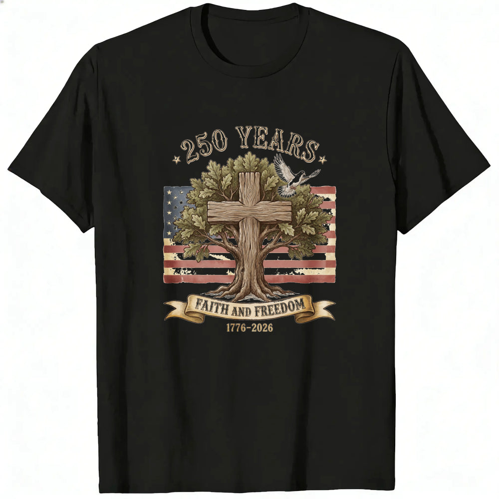 Patriotic American Flag Tree Cross Classic T-Shirt Faith And Freedom 250 Years 1776 2026