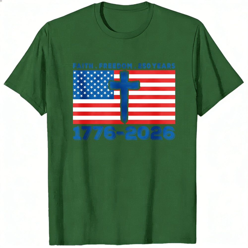 Patriotic American Flag Cross Faith Freedom 250 Years 1776 2026 Classic T-Shirt