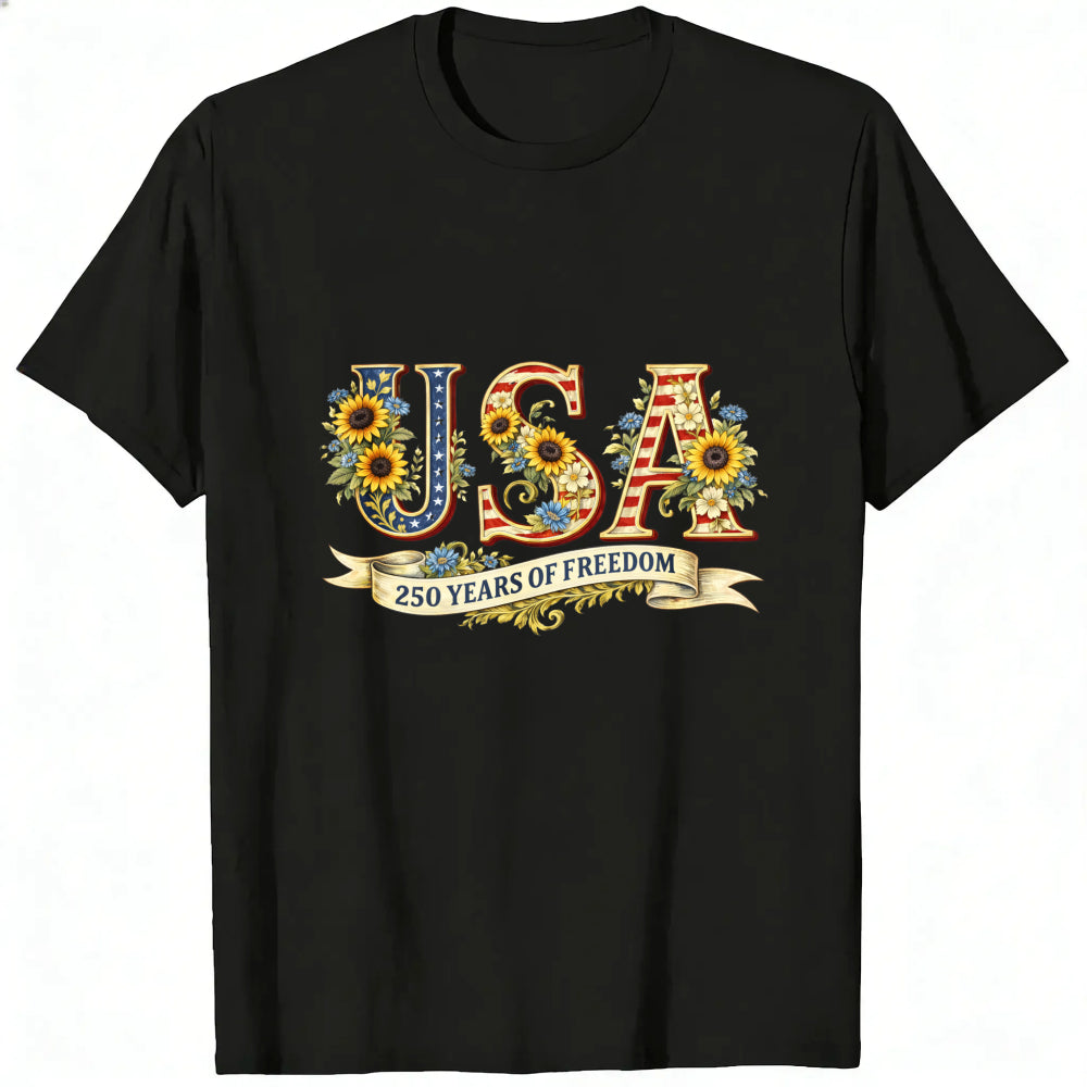 Patriotic Floral Usa 250 Years Of Freedom Classic T-Shirt