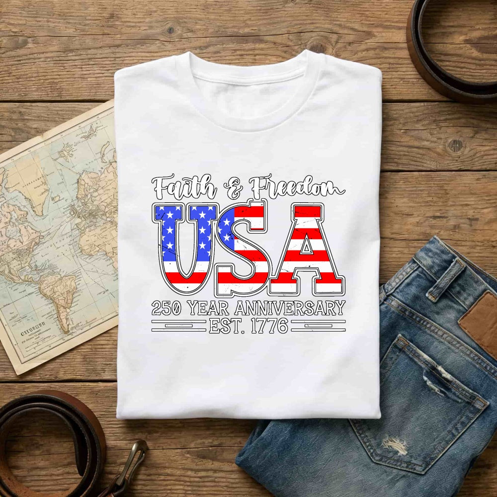 Patriotic American Flag Design Classic T-Shirt Faith Freedom Usa 250 Year Anniversary Est 1776