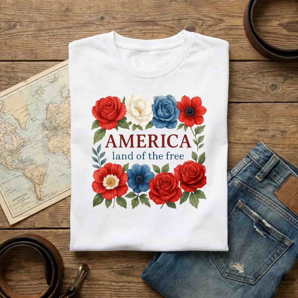 Patriotic Floral Design Classic T-Shirt America Land Of The Free