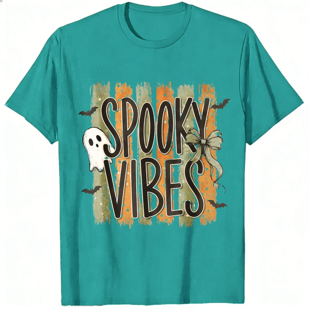 Halloween Spooky Vibes Ghost Bats Bow Classic T-Shirt