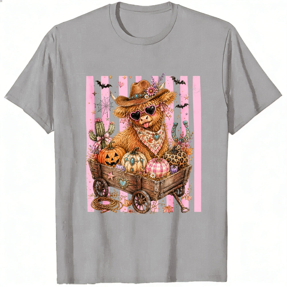 Cute Cowboy Llama Halloween Pumpkin Wagon Classic T-Shirt
