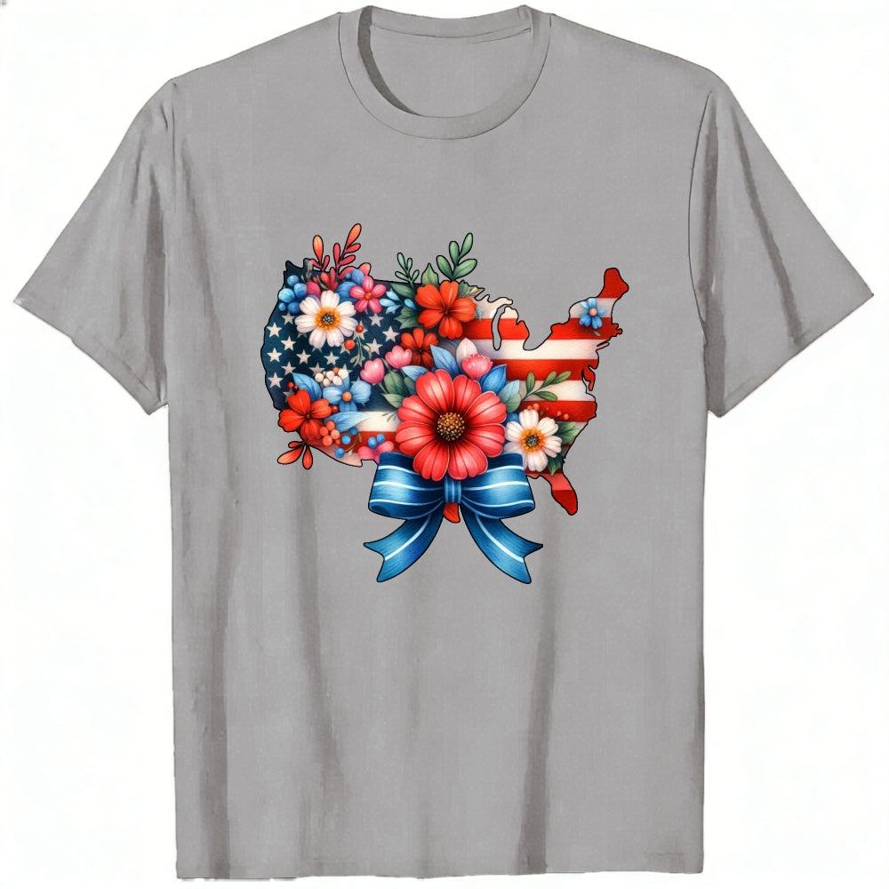 Patriotic Floral Usa Map Classic T-Shirt