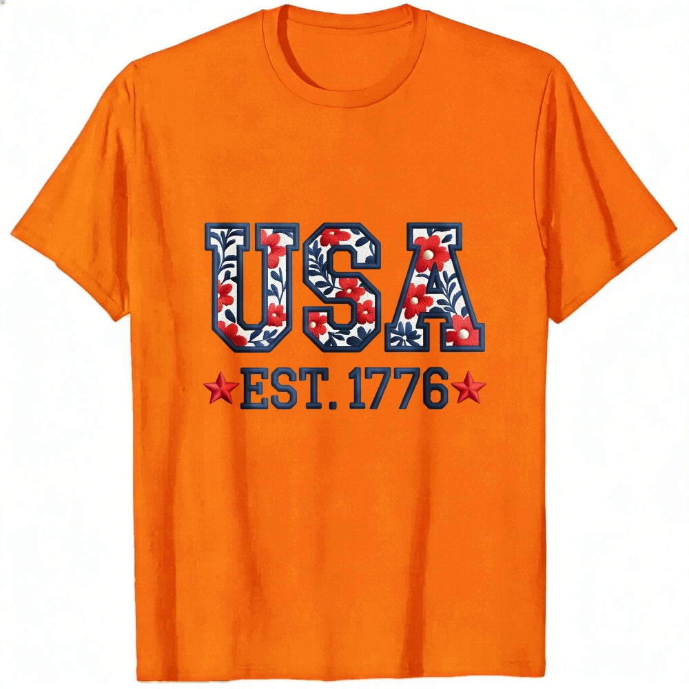 Patriotic Floral Usa Est 1776 Classic T-Shirt