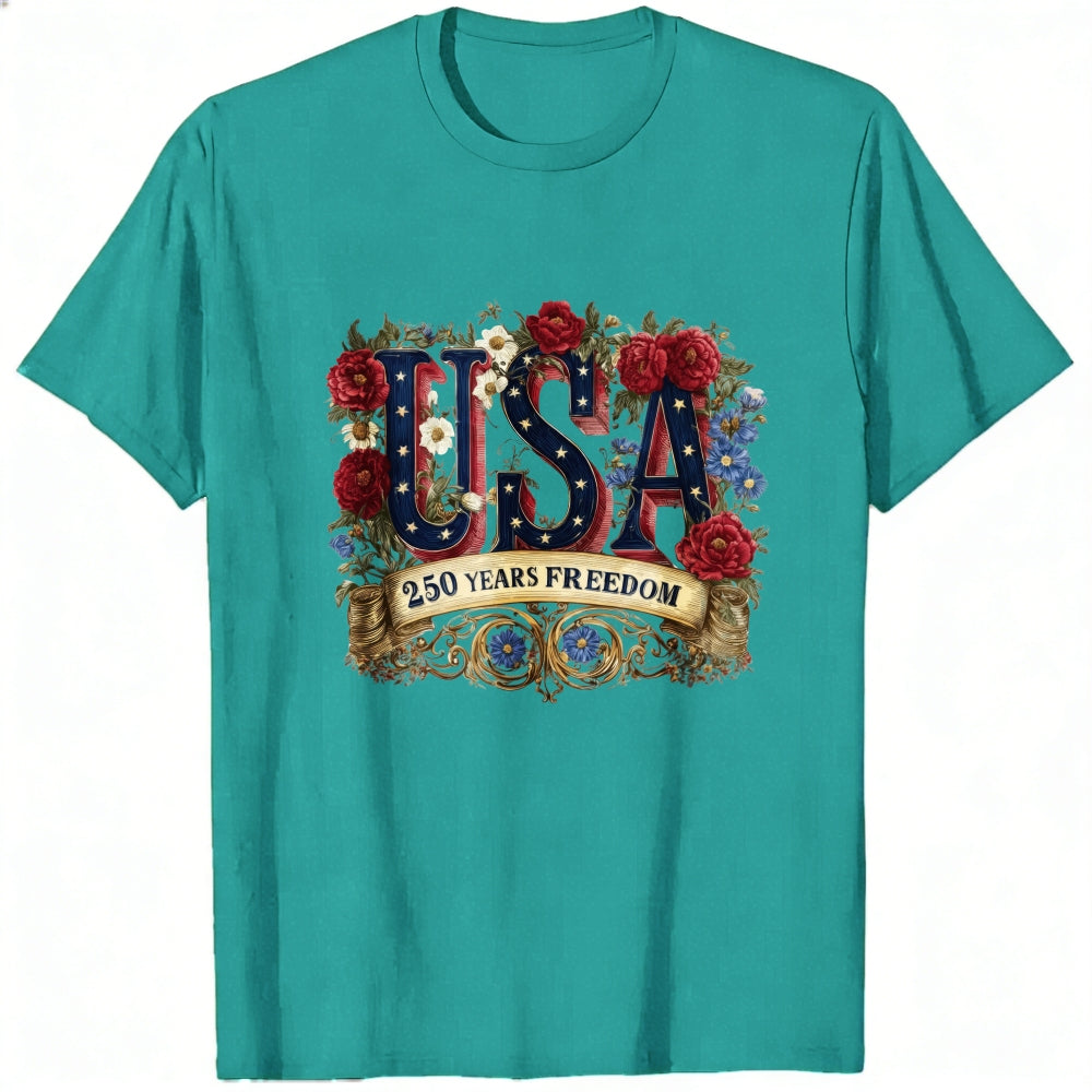 Patriotic Floral Usa 250 Years Freedom Classic T-Shirt