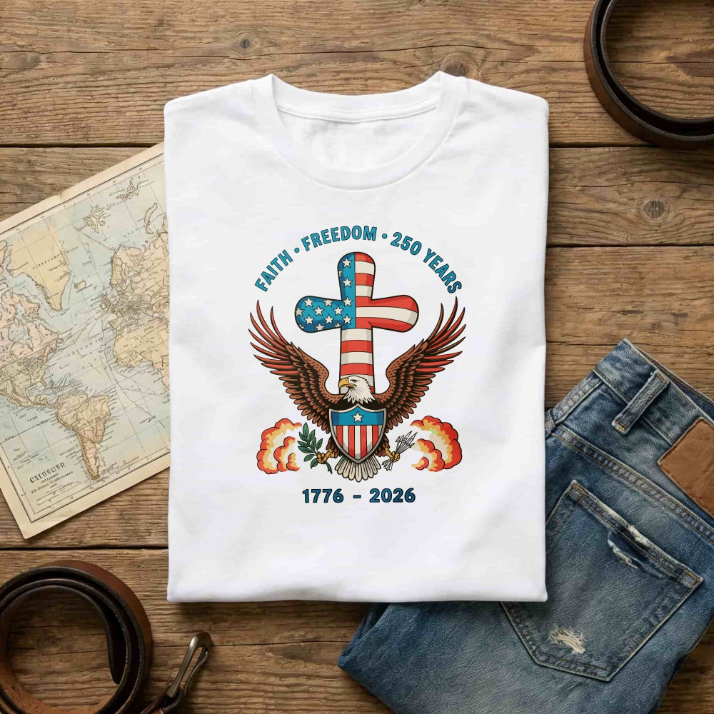Patriotic Eagle Cross Design Classic T-Shirt Faith Freedom 250 Years 1776 2026