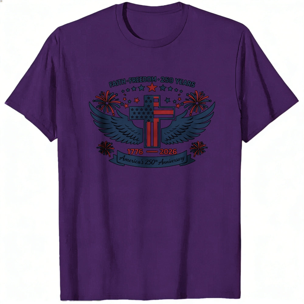 Patriotic American Flag Cross Wings Classic T-Shirt Faith Freedom 250 Years 1776 2026 Anniversary