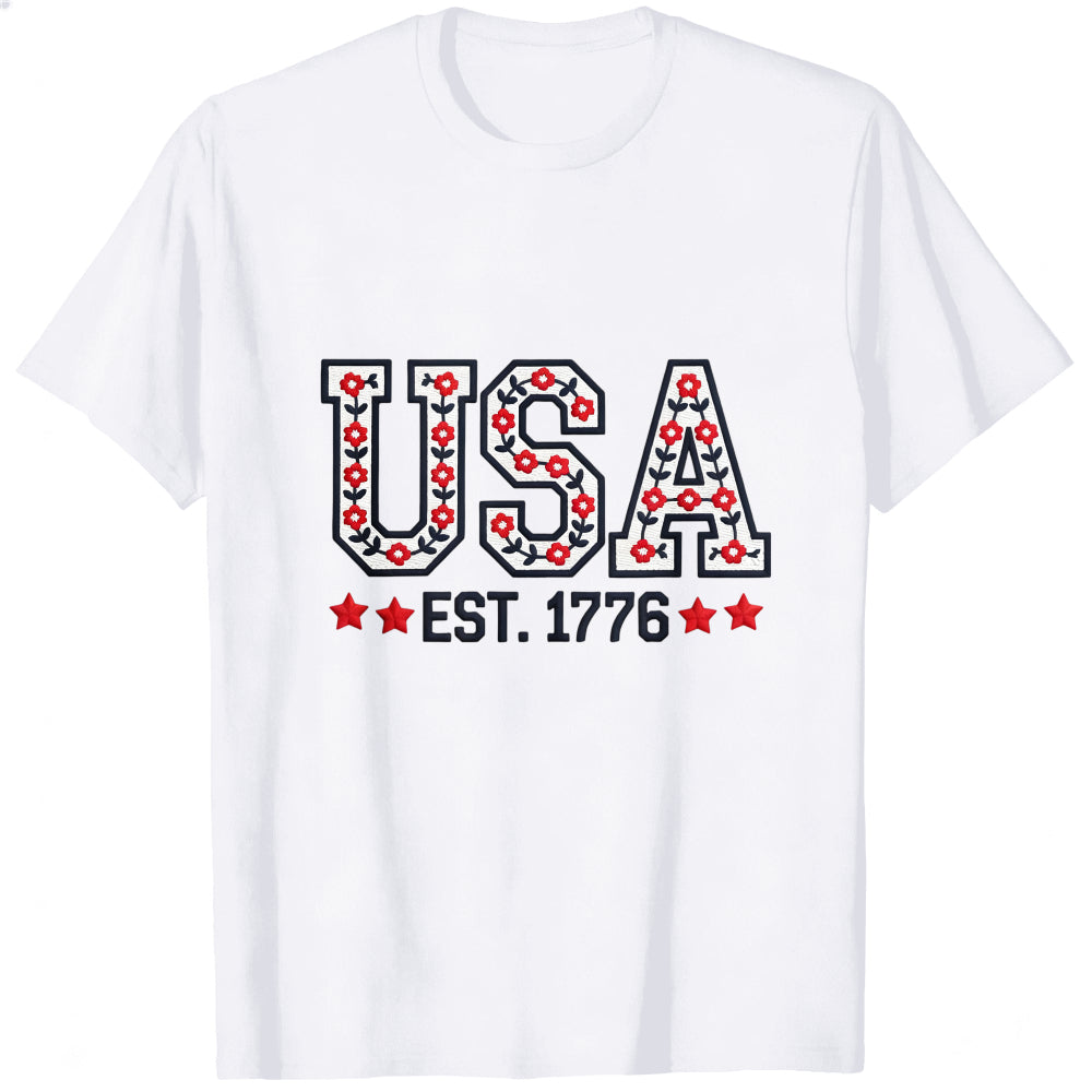 Patriotic Floral Usa Est 1776 Classic T-Shirt