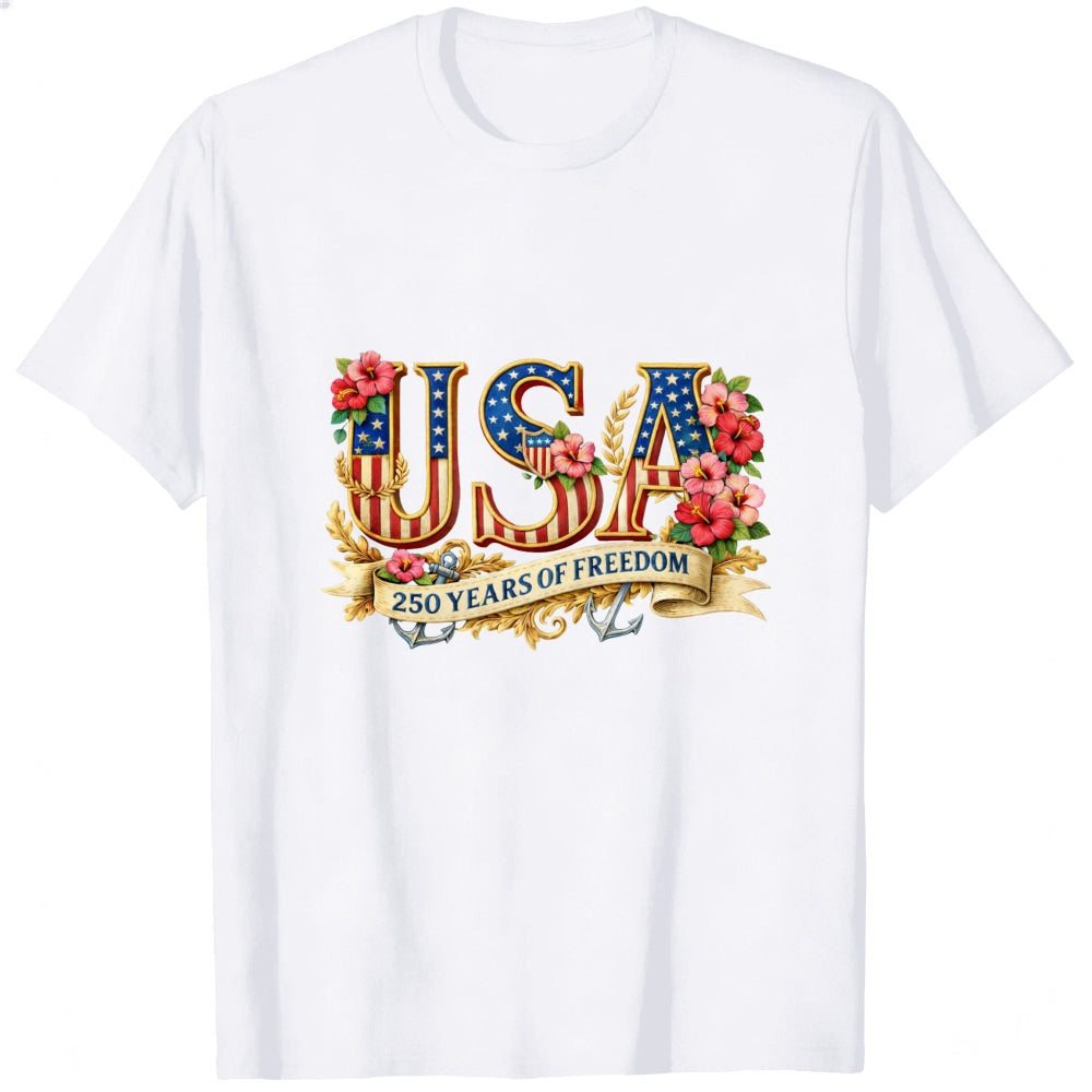 Patriotic Floral Usa 250 Years Of Freedom Classic T-Shirt