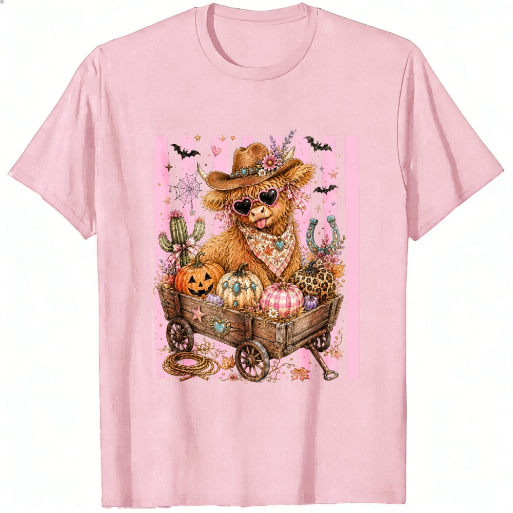 Cute Cowboy Llama Halloween Pumpkin Wagon Classic T-Shirt