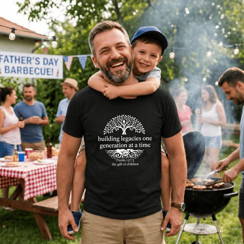 Black Classic T-Shirt Building Legacies One Generation At A Time Tree And Roots Design With Psalm 1273 The Gift Of Children