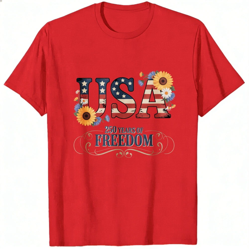 Patriotic Floral Usa 250 Years Of Freedom Classic T-Shirt