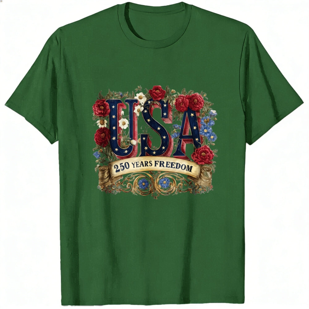 Patriotic Floral Usa 250 Years Freedom Classic T-Shirt