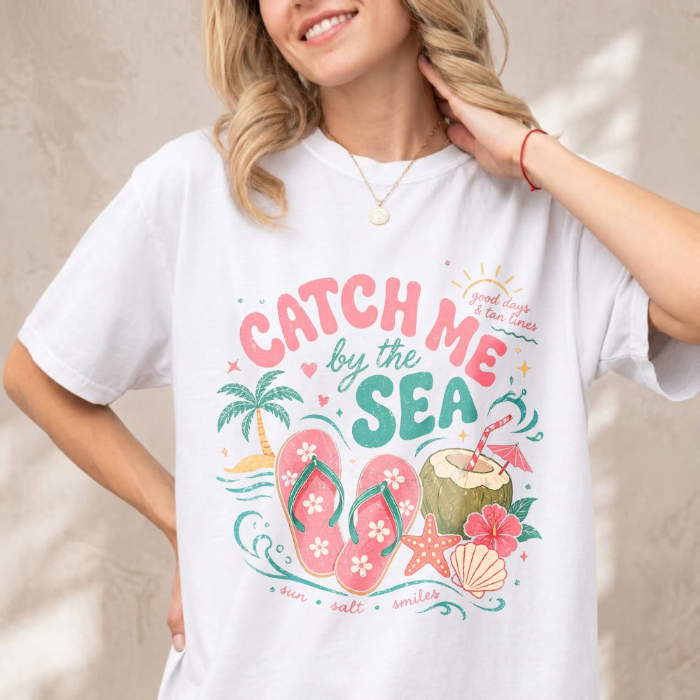 Summer Beach Vibes Classic T-Shirt Catch Me By The Sea Flip Flops Coconut Tropical Design