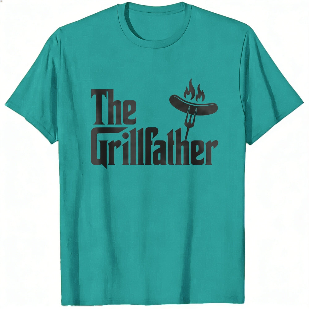 Casual Style Classic T-Shirt The Grillfather Sausage On Fork With Flames
