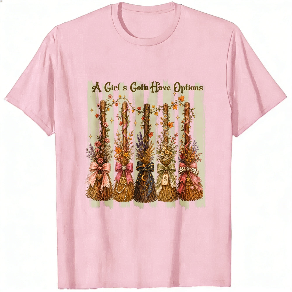 Vintage Autumn Broomsticks All Girls Gotta Have Options Classic T-Shirt