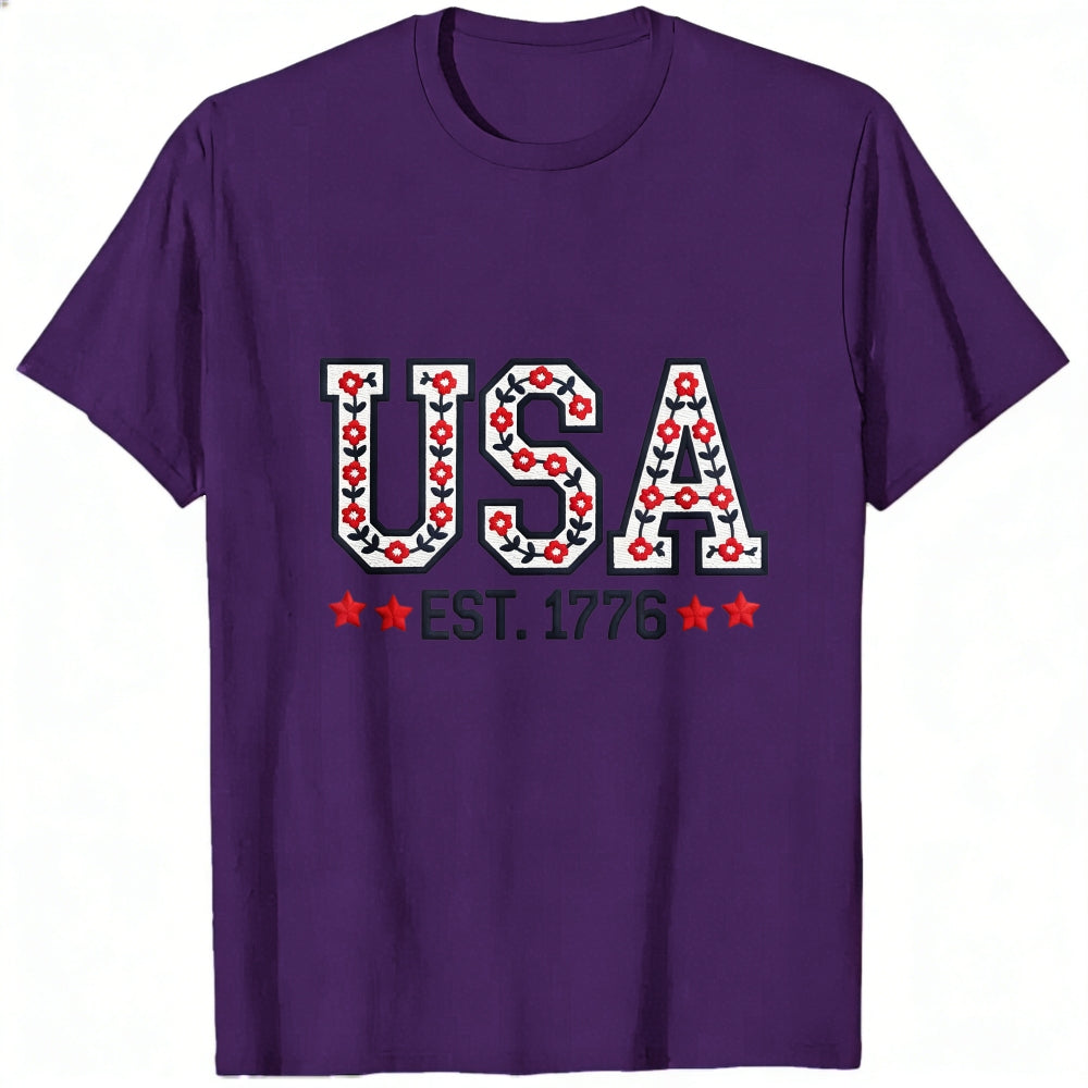 Patriotic Floral Usa Est 1776 Classic T-Shirt