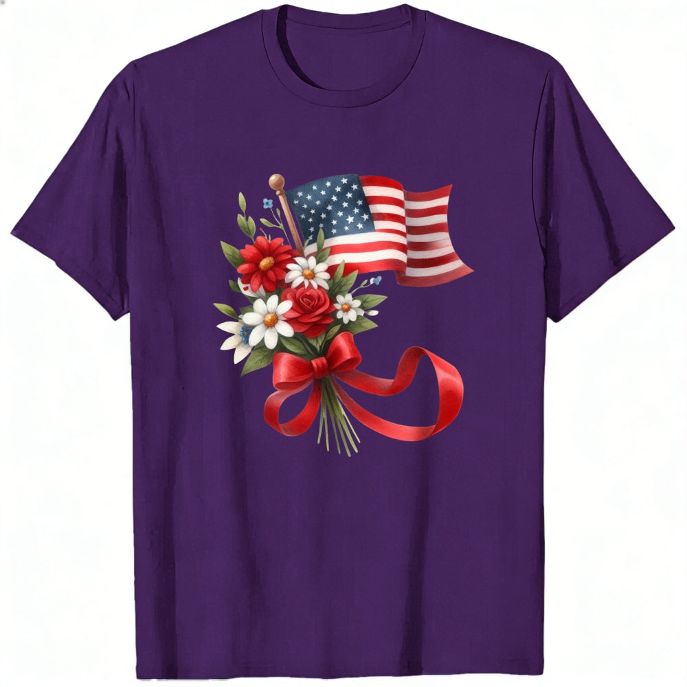 Patriotic Floral Design Classic T-Shirt American Flag And Flowers