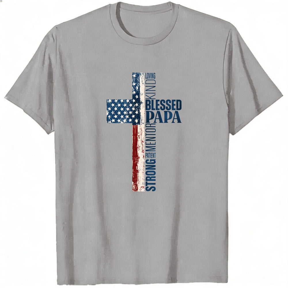 American Flag Cross Design Classic T-Shirt Blessed Papa Patriotic Christian Theme