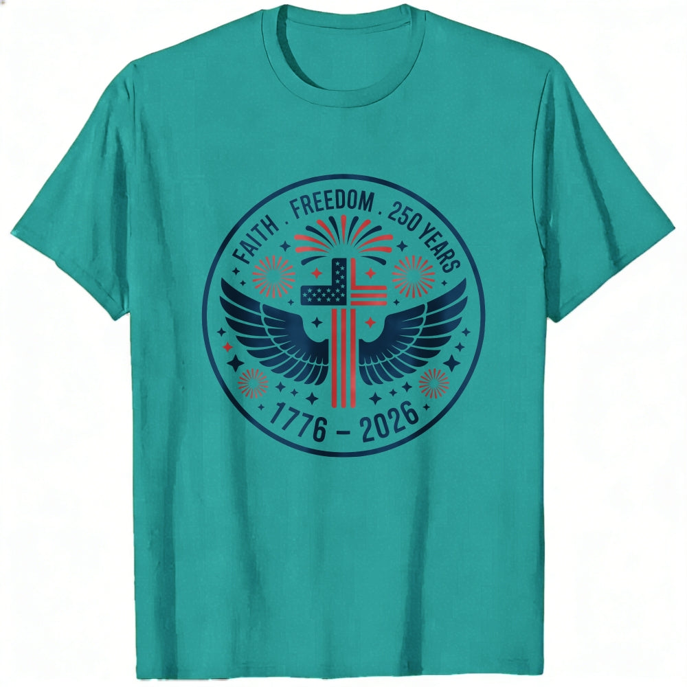 Patriotic American Eagle And Cross Classic T-Shirt Faith Freedom 250 Years 1776 2026