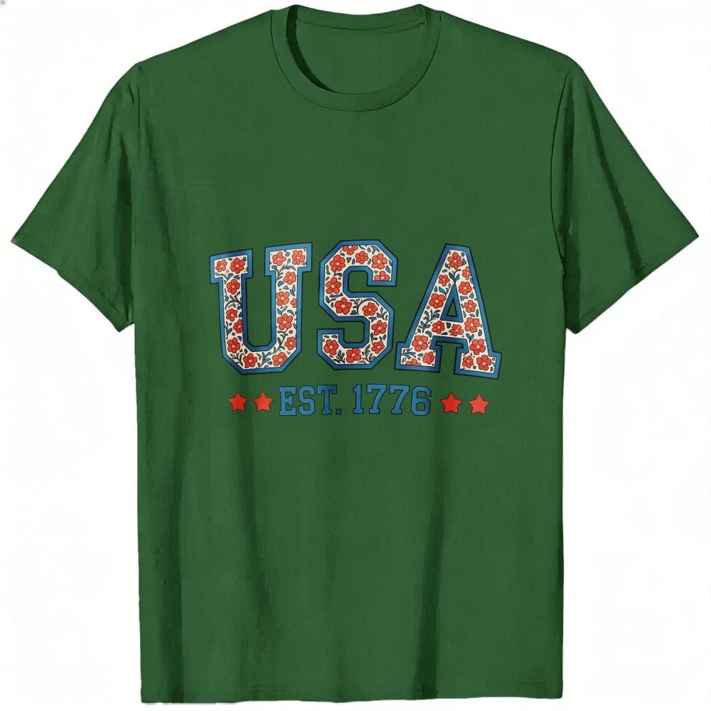 Patriotic Floral Usa Est 1776 Classic T-Shirt