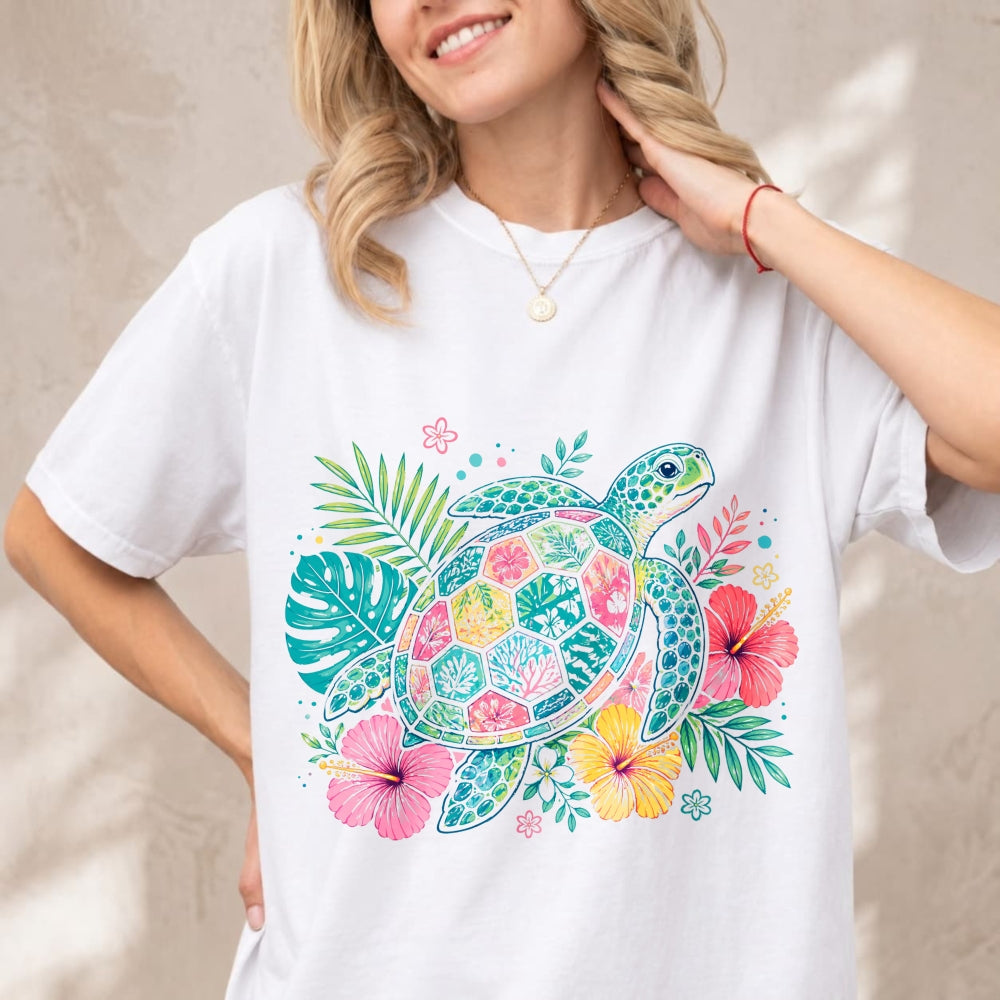 Tropical Floral Sea Turtle Classic T-Shirt