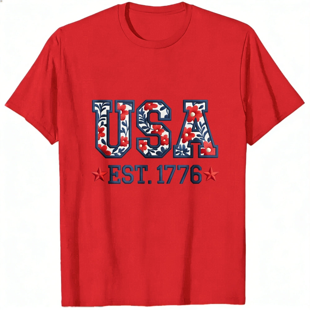Patriotic Floral Usa Est 1776 Classic T-Shirt