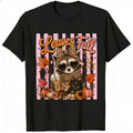 Cute Leopard Raccoon And Black Cat Autumn Leaves Fall Classic T-Shirt