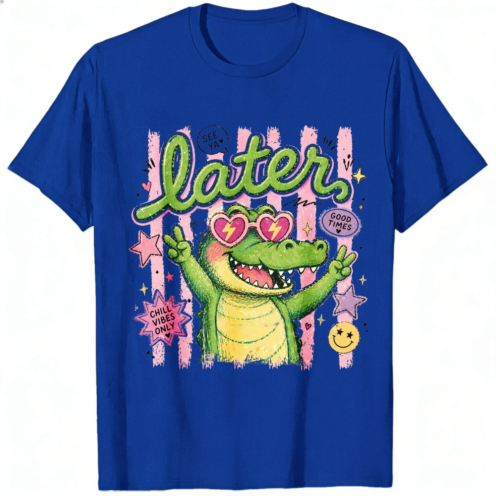 Cute Retro Style Classic T-Shirt See You Later Alligator With Heart Sunglasses And Good Vibes Only T