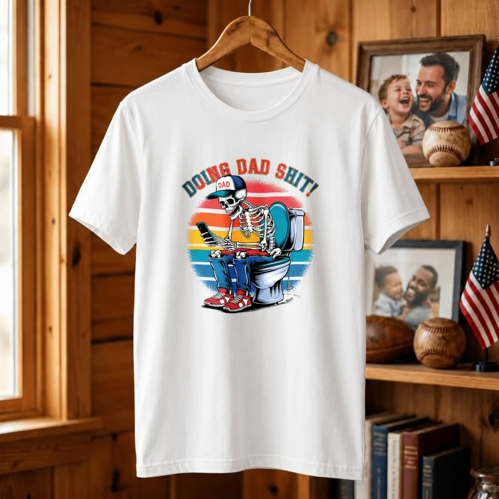 Funny Skeleton Dad On Toilet Classic T-Shirt Doing Dad Shit