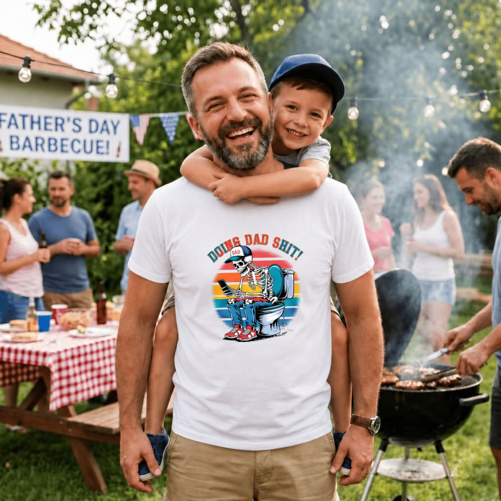Funny Skeleton Dad On Toilet Classic T-Shirt Doing Dad Shit
