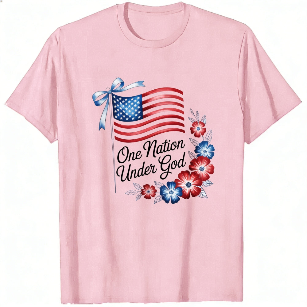 Patriotic American Flag And Flowers Classic T-Shirt One Nation Under God