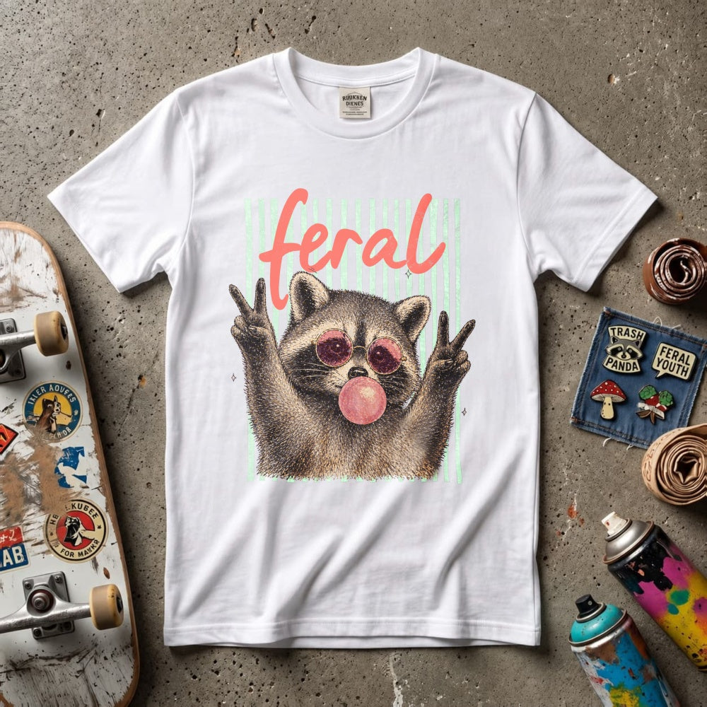 Funny Feral Raccoon Sunglasses Bubble Gum Classic T-Shirt