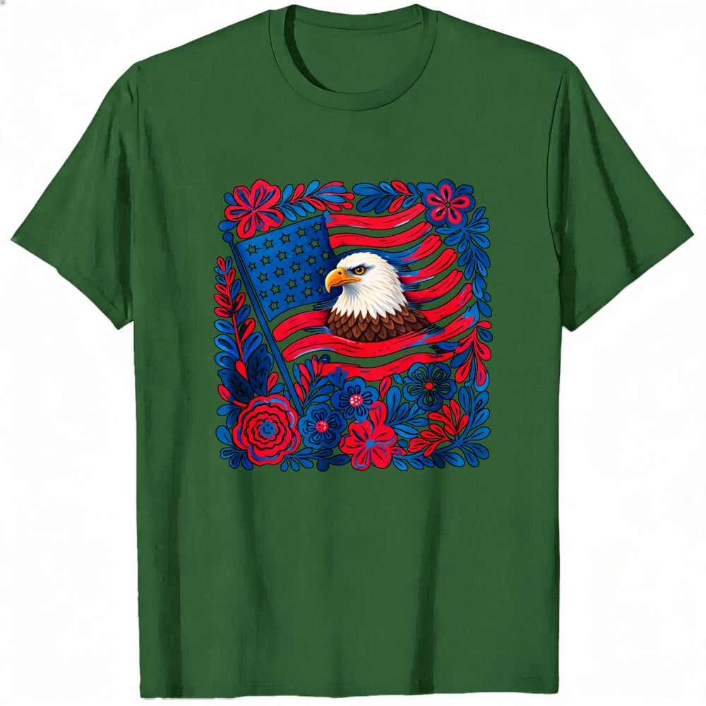 Patriotic Eagle And American Flag Floral Design Classic T-Shirt