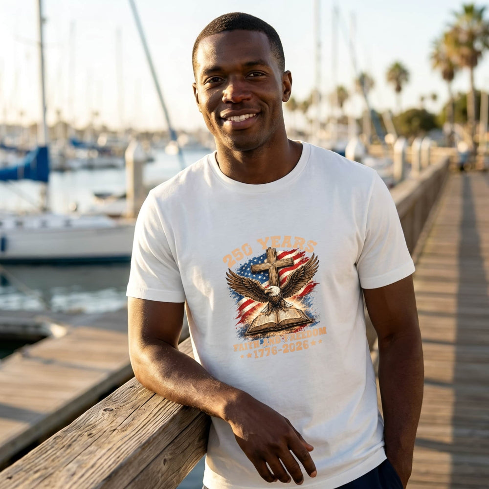 Patriotic Eagle Cross And Bible Classic T-Shirt Faith And Freedom 1776 2026
