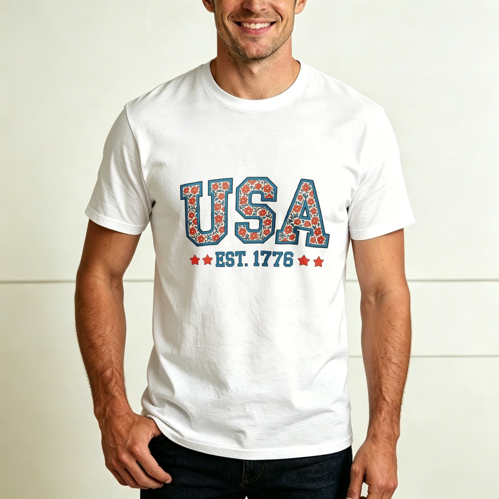 Patriotic Floral Usa Est 1776 Classic T-Shirt