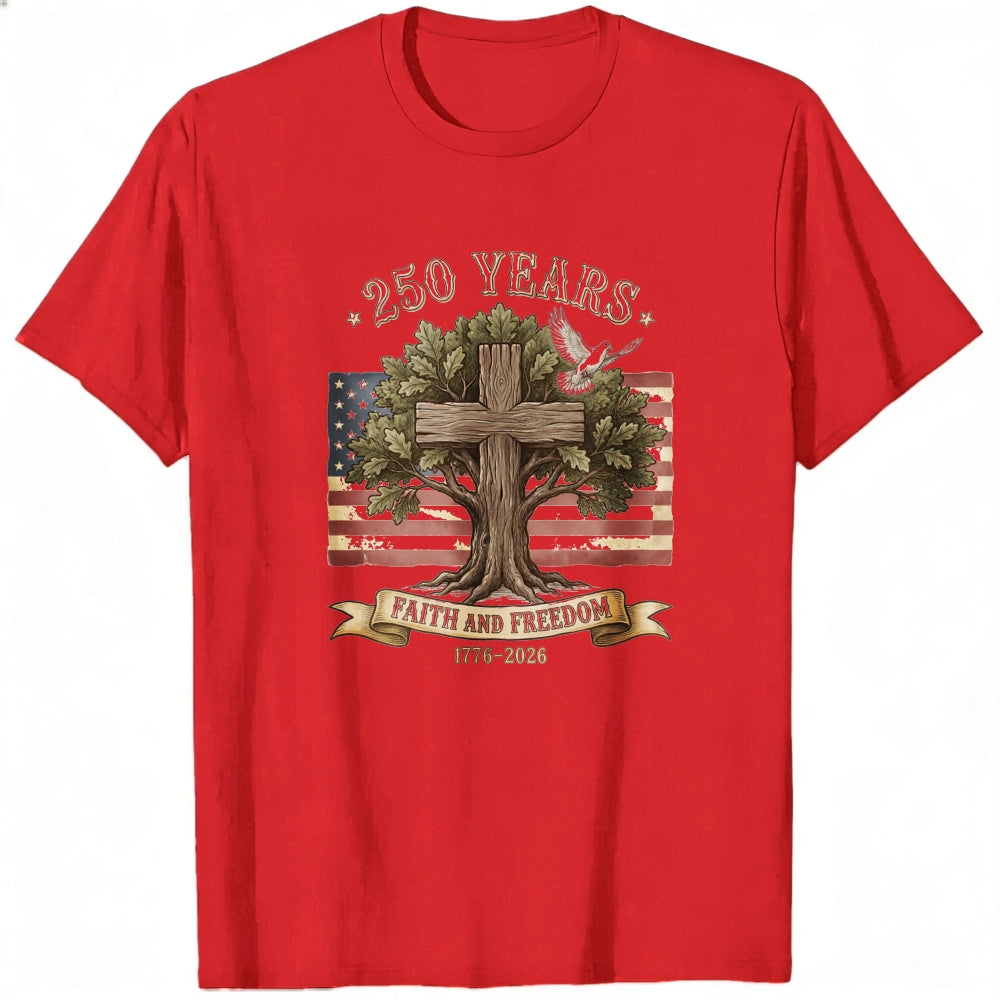 Patriotic American Flag Tree Cross Classic T-Shirt Faith And Freedom 250 Years 1776 2026