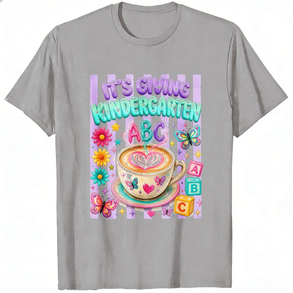 Cute Kindergarten Teacher Classic T-Shirt Its Giving Kindergarten Abc Coffee Butterfly Flowers Desig