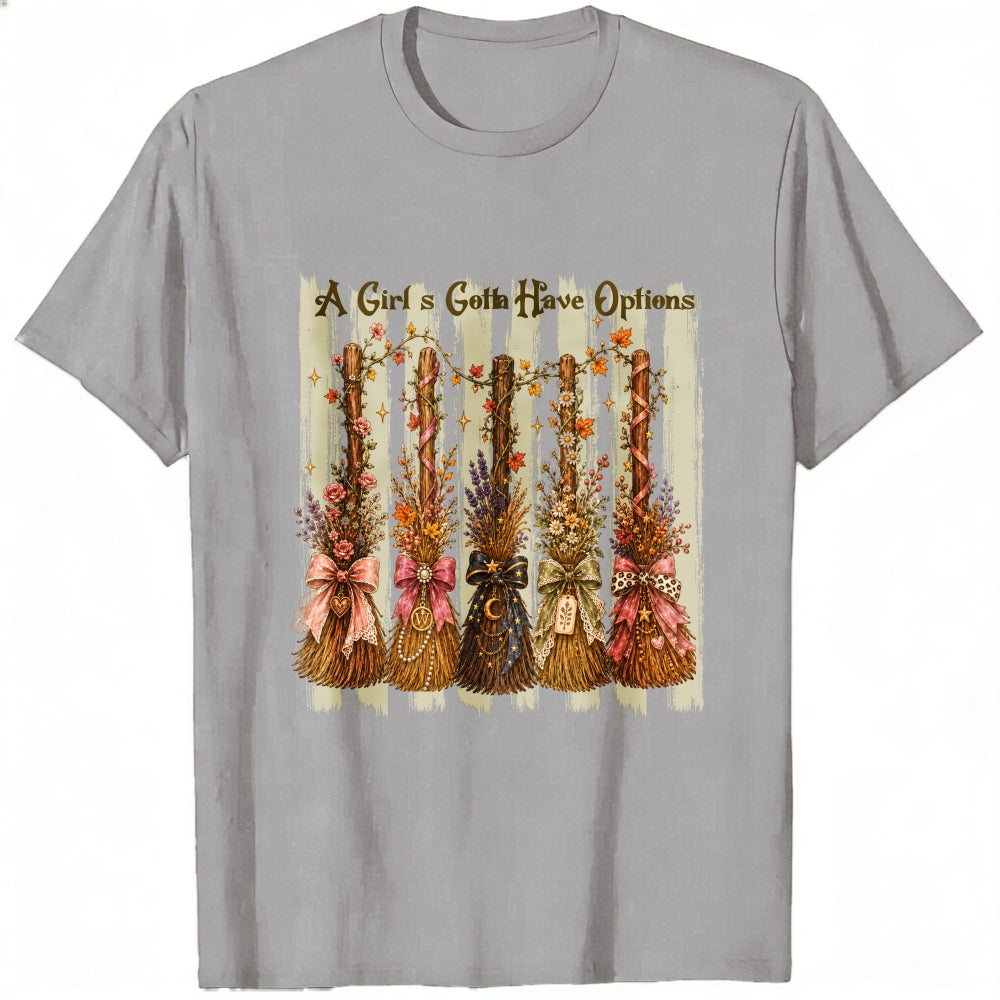 Vintage Autumn Broomsticks All Girls Gotta Have Options Classic T-Shirt