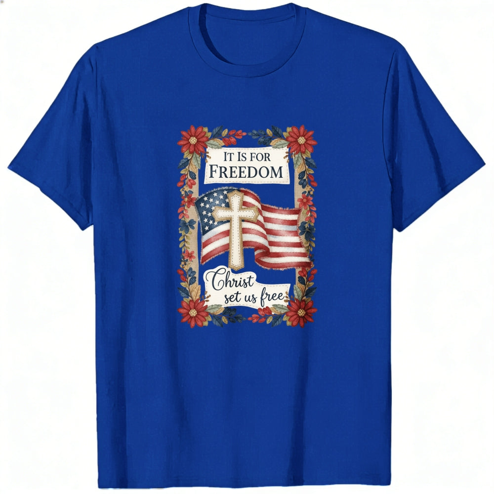 Patriotic Christian Design Classic T-Shirt With American Flag And Cross Motif