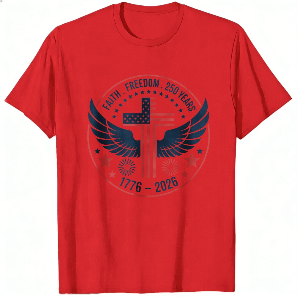 Patriotic American Flag Cross Wings Classic T-Shirt Faith Freedom 250 Years 1776 2026