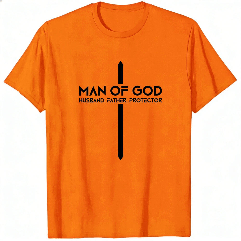 Religious Design Classic T-Shirt Man Of God Husband Father Protector Cross Symbol