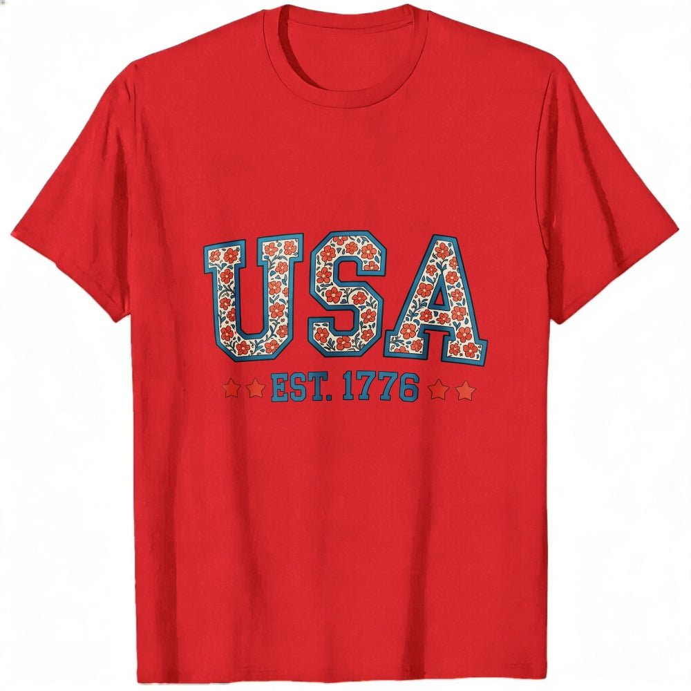 Patriotic Floral Usa Est 1776 Classic T-Shirt
