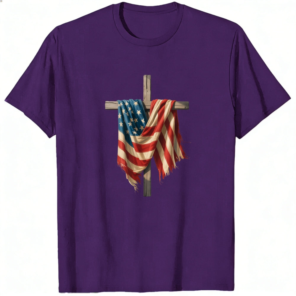 Patriotic American Flag Cross Classic T-Shirt