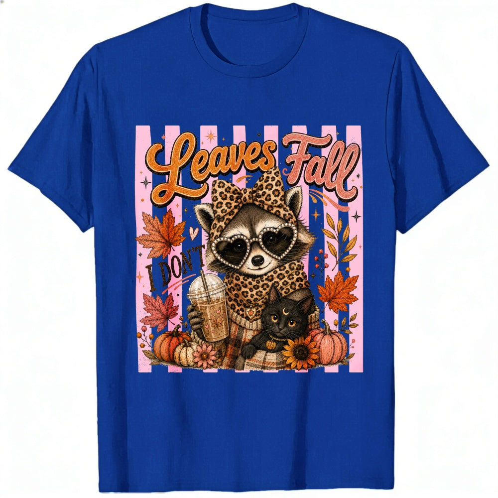 Cute Leopard Raccoon And Black Cat Autumn Leaves Fall Classic T-Shirt
