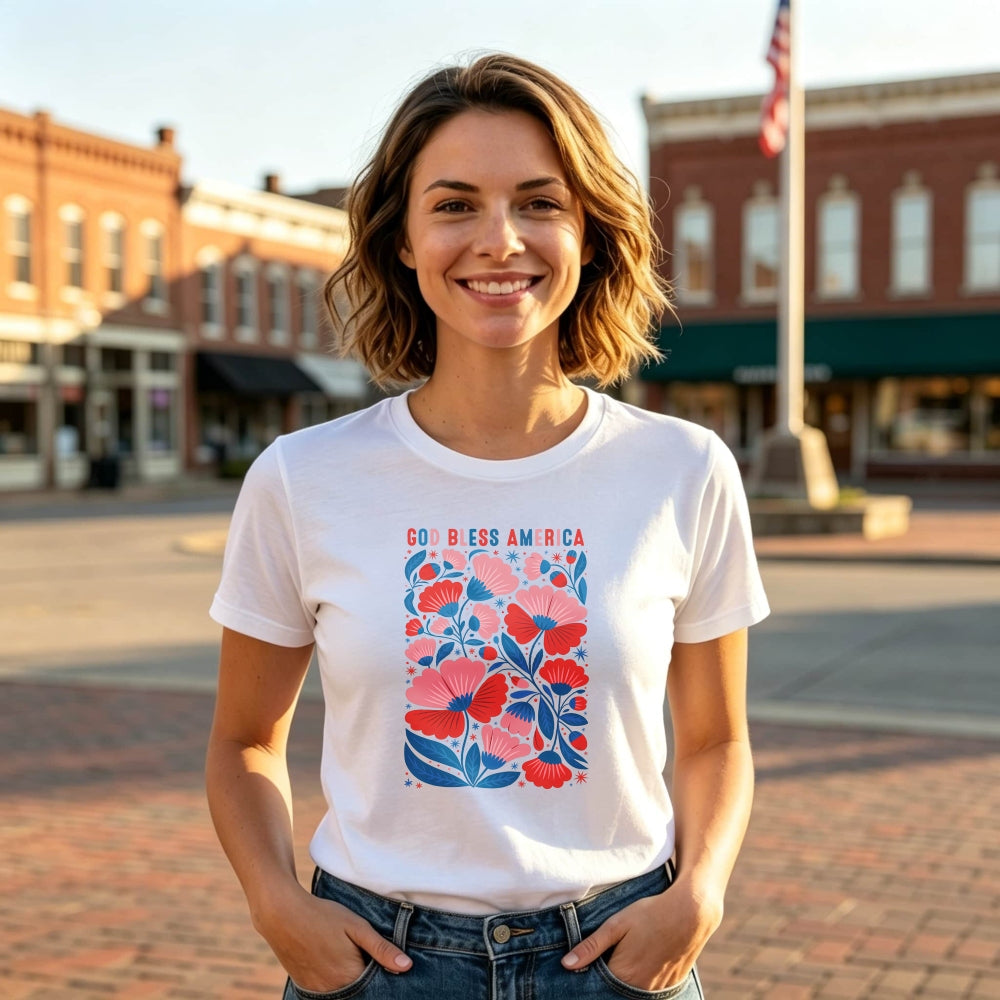 Patriotic Floral Design Classic T-Shirt God Bless America