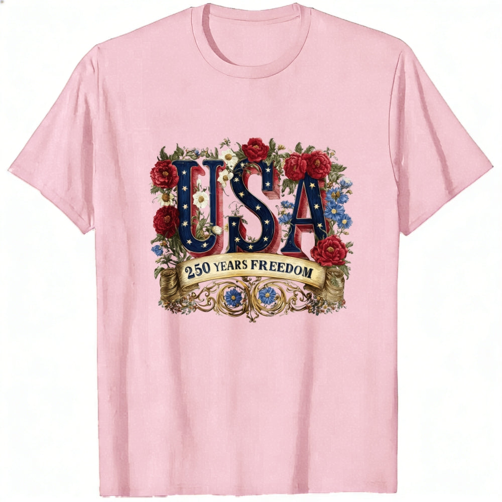 Patriotic Floral Usa 250 Years Freedom Classic T-Shirt