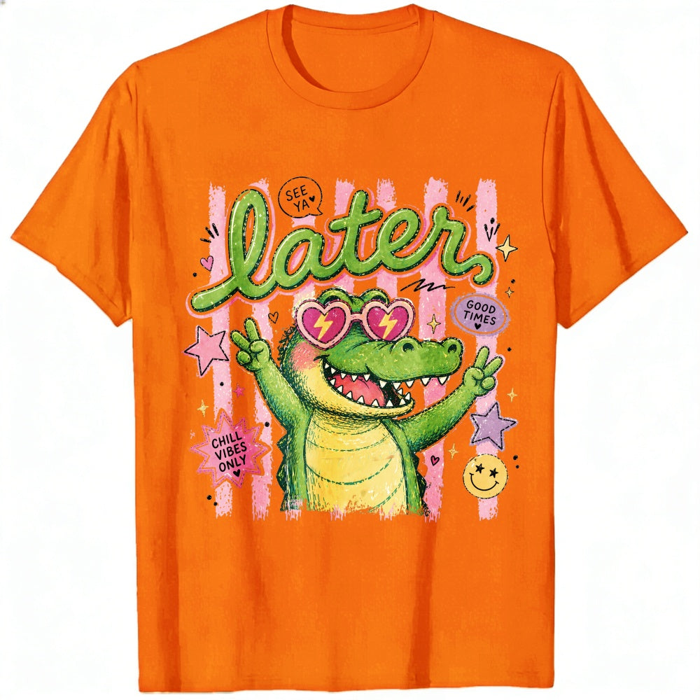 Cute Retro Style Classic T-Shirt See You Later Alligator With Heart Sunglasses And Good Vibes Only T